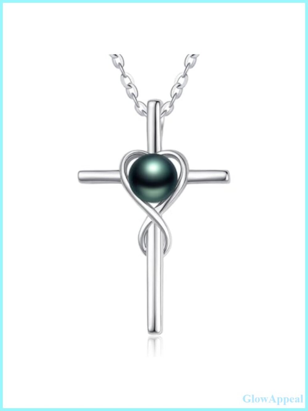 Tahitian Black Pearl Cross Pendant Necklace 925 Sterling Silver Women Mom Gift
